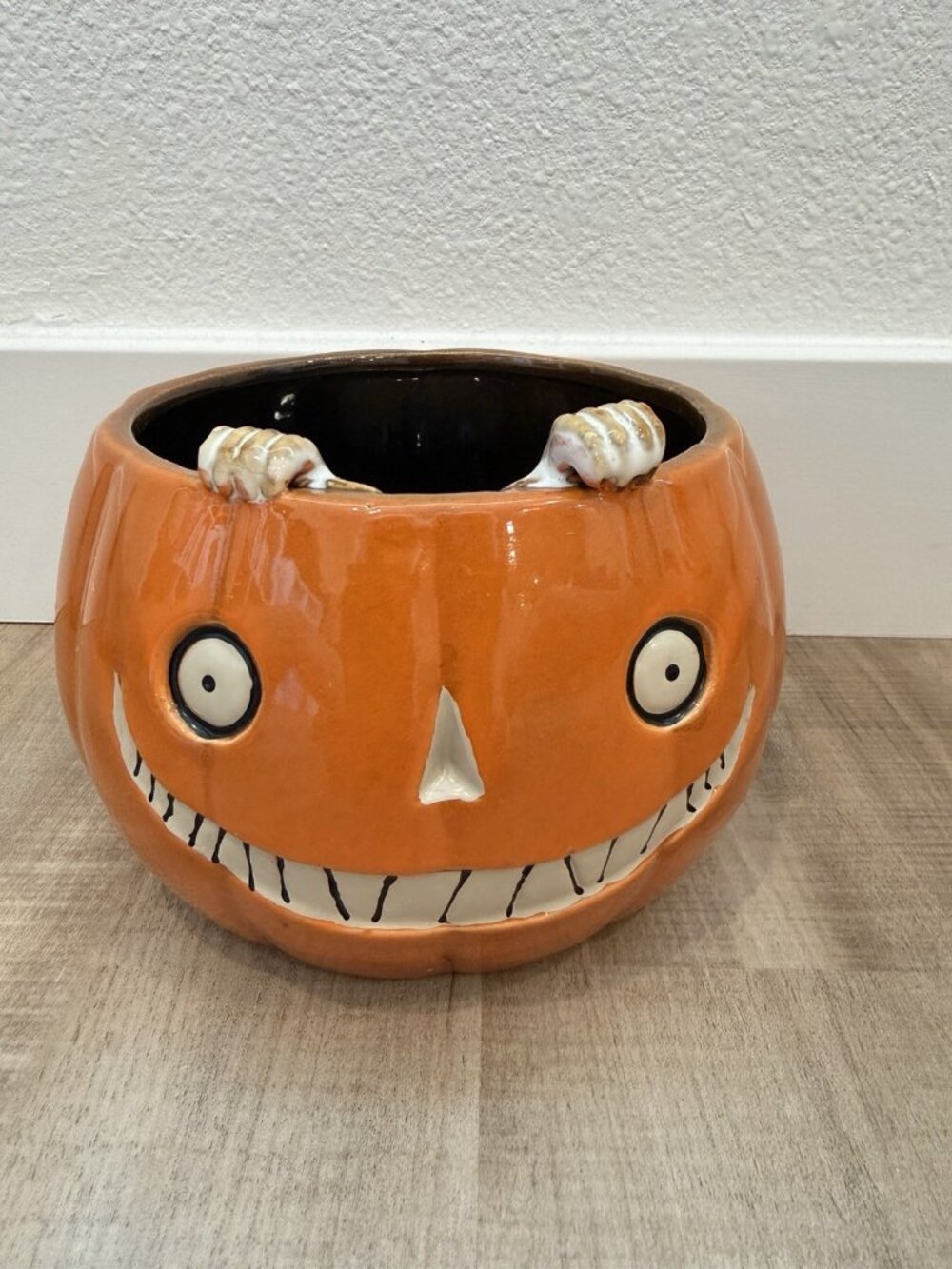 Boney Bunch Candy Dish Ceramic 2015 Pumpkin 4 3/4" Halloween Party Dish Bowl